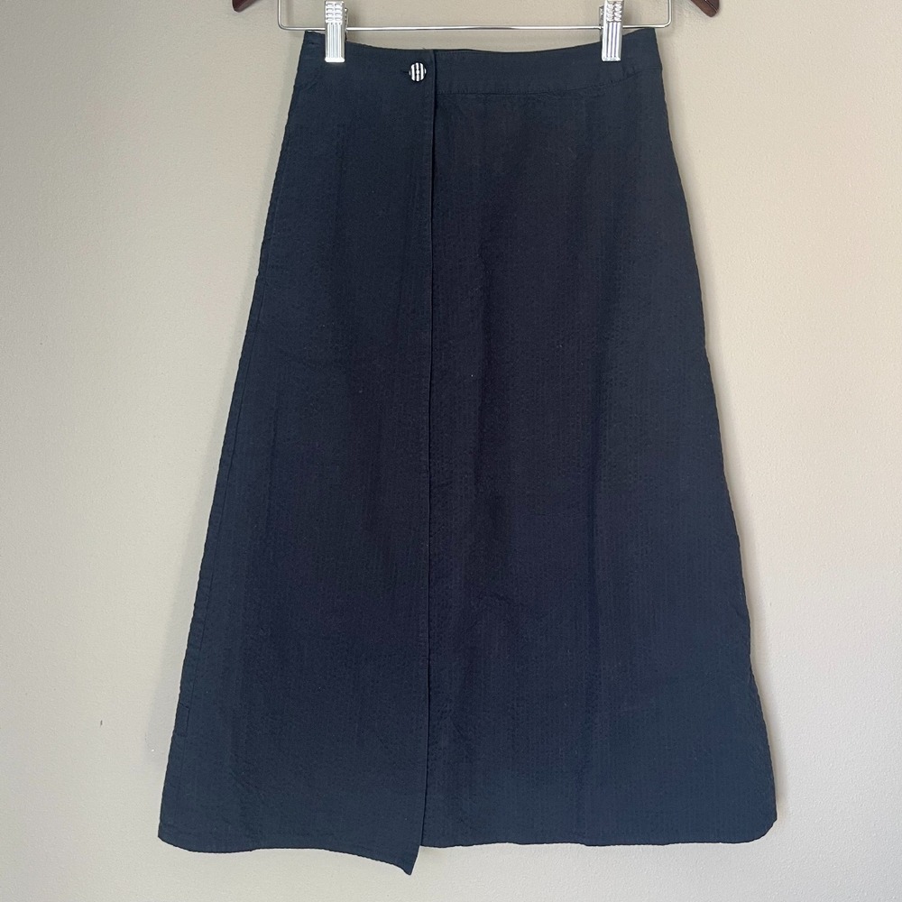 THOM BROWNE Midi Skirt Womens Size Small Blue A Line Cotton‎ Minimalist